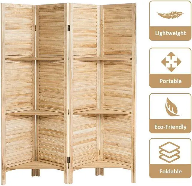 Alt view image 5 of 7 - SlickBlue 4 Panel Folding Room Divider Screen with 3 Display Shelves