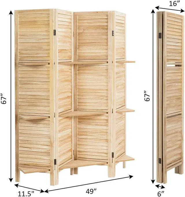 Alt view image 3 of 7 - SlickBlue 4 Panel Folding Room Divider Screen with 3 Display Shelves