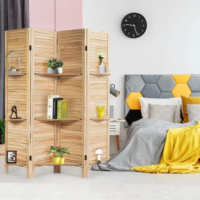 Alt view image 7 of 7 - SlickBlue 4 Panel Folding Room Divider Screen with 3 Display Shelves
