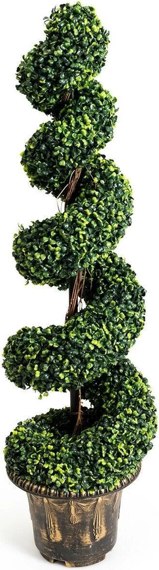 Main image of SlickBlue 2 Pieces 4 Feet Artificial DÃ©cor Green Boxwood Spiral Tree Set