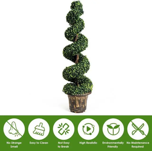 Alt view image 5 of 7 - SlickBlue 2 Pieces 4 Feet Artificial DÃ©cor Green Boxwood Spiral Tree Set