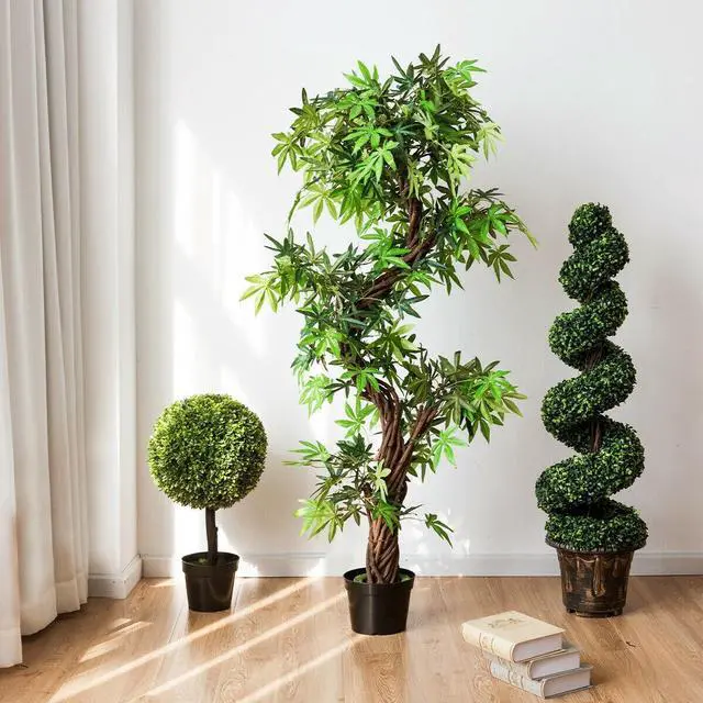 Alt view image 2 of 7 - SlickBlue 2 Pieces 4 Feet Artificial DÃ©cor Green Boxwood Spiral Tree Set