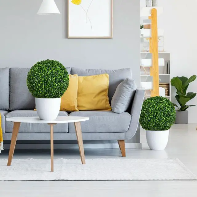 Alt view image 2 of 7 - SlickBlue 2 Pieces 15.7 Inch Artificial Boxwood Topiary Ball Tree Set