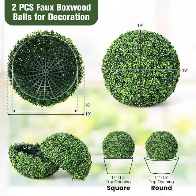 Alt view image 5 of 7 - SlickBlue 2 Pieces 19 Inch Artificial Topiary Balls Faux Boxwood Ball Plants