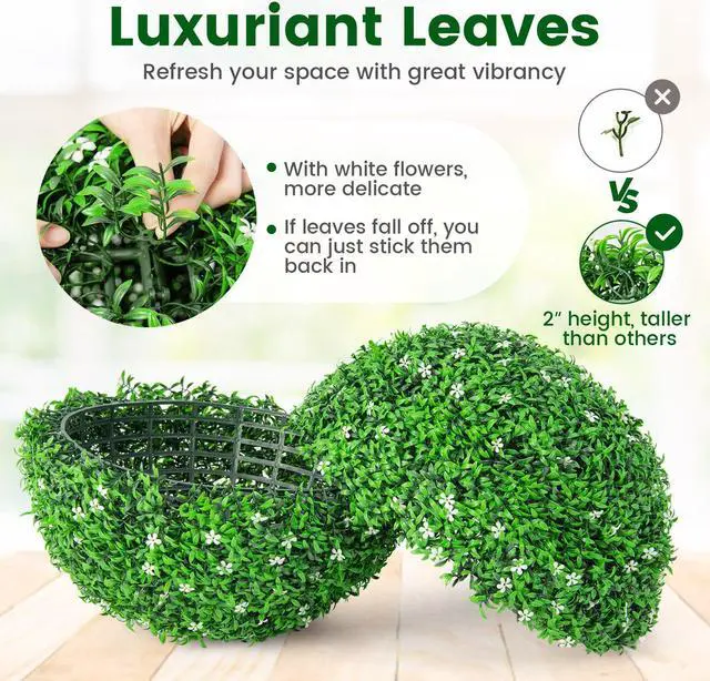Alt view image 6 of 7 - SlickBlue 2 PCS Holly Artificial Topiary Balls 19.5 Inch Faux Boxwood Balls