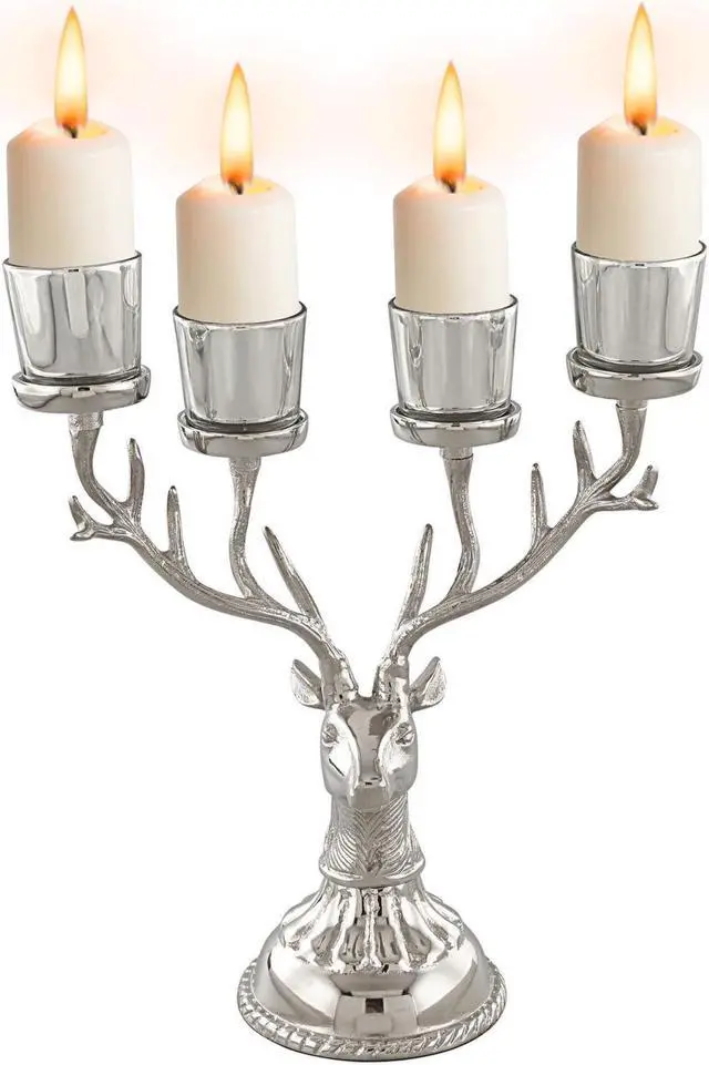 Alt view image 3 of 7 - SlickBlue Reindeer Candle Holder Christmas Ornament for 4 Candles Aluminum Decoration