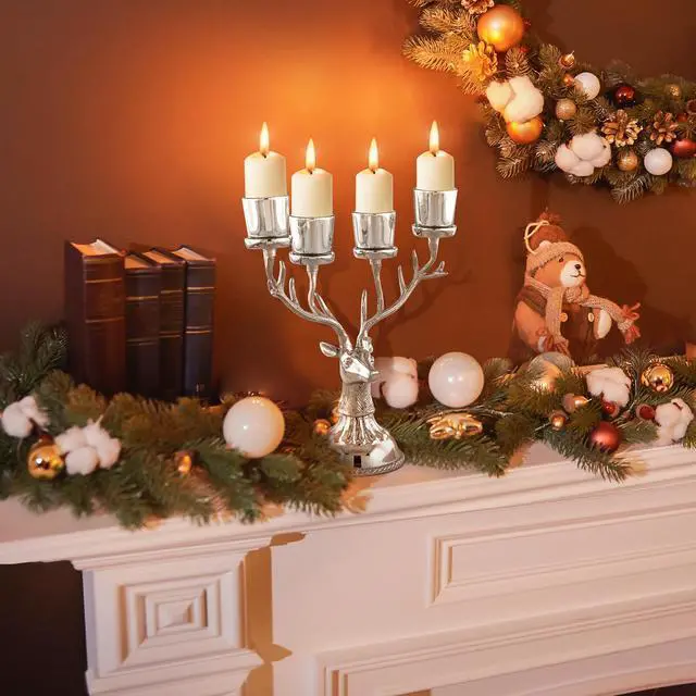 Alt view image 2 of 7 - SlickBlue Reindeer Candle Holder Christmas Ornament for 4 Candles Aluminum Decoration