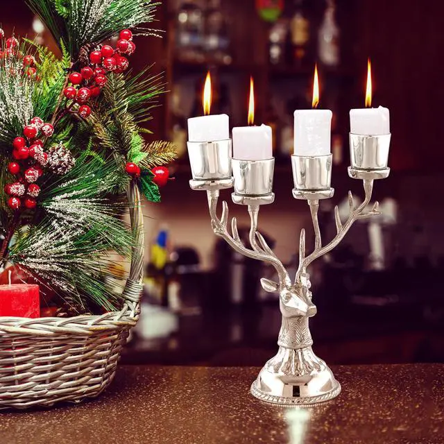 Alt view image 4 of 7 - SlickBlue Reindeer Candle Holder Christmas Ornament for 4 Candles Aluminum Decoration