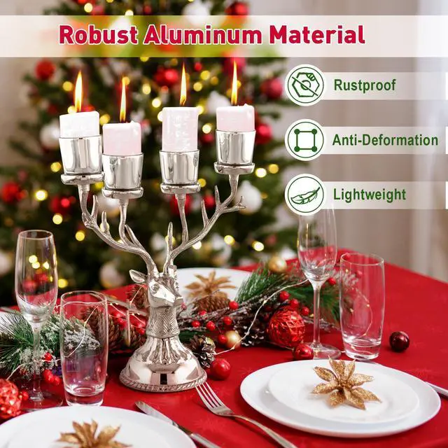 Alt view image 7 of 7 - SlickBlue Reindeer Candle Holder Christmas Ornament for 4 Candles Aluminum Decoration