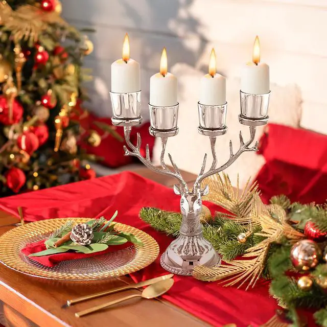 Alt view image 6 of 7 - SlickBlue Reindeer Candle Holder Christmas Ornament for 4 Candles Aluminum Decoration