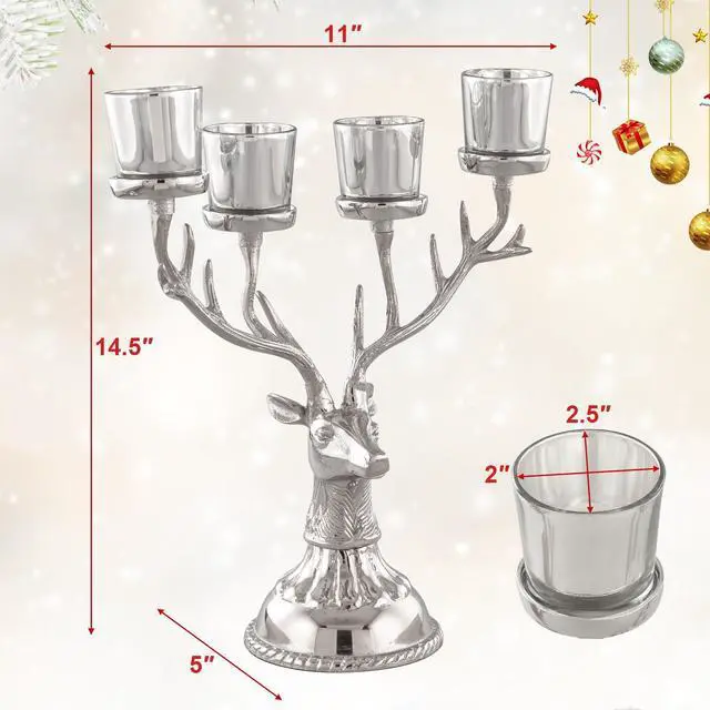 Alt view image 5 of 7 - SlickBlue Reindeer Candle Holder Christmas Ornament for 4 Candles Aluminum Decoration