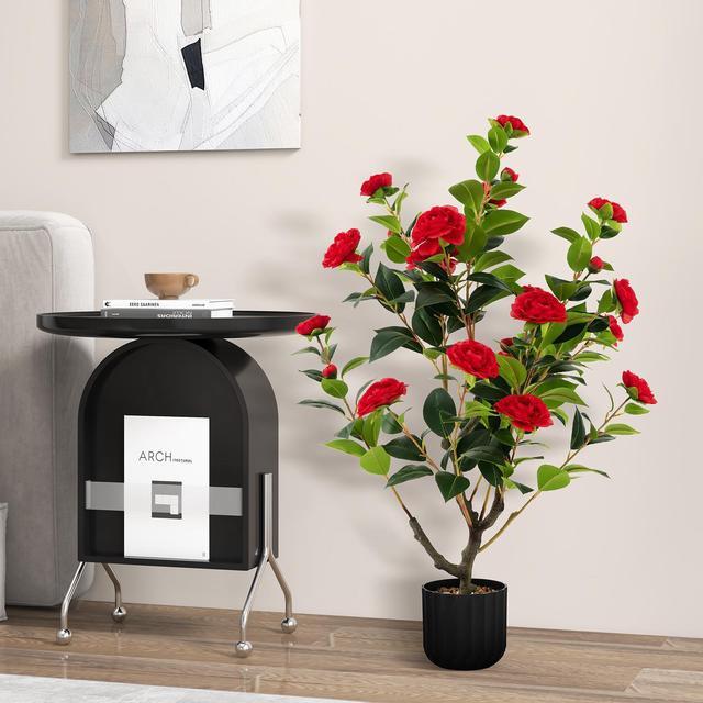 Alt view image 4 of 7 - SlickBlue 38 Inch Artificial Camellia Tree Faux Flower Plant in Cement Pot 2 Pack