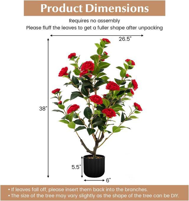 Alt view image 5 of 7 - SlickBlue 38 Inch Artificial Camellia Tree Faux Flower Plant in Cement Pot 2 Pack