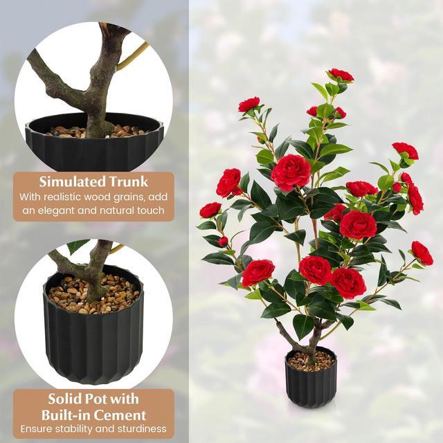 Alt view image 7 of 7 - SlickBlue 38 Inch Artificial Camellia Tree Faux Flower Plant in Cement Pot 2 Pack