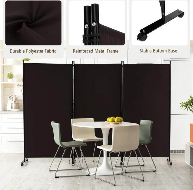 Alt view image 6 of 7 - SlickBlue 3 Panel Folding Room Divider with Lockable Wheels
