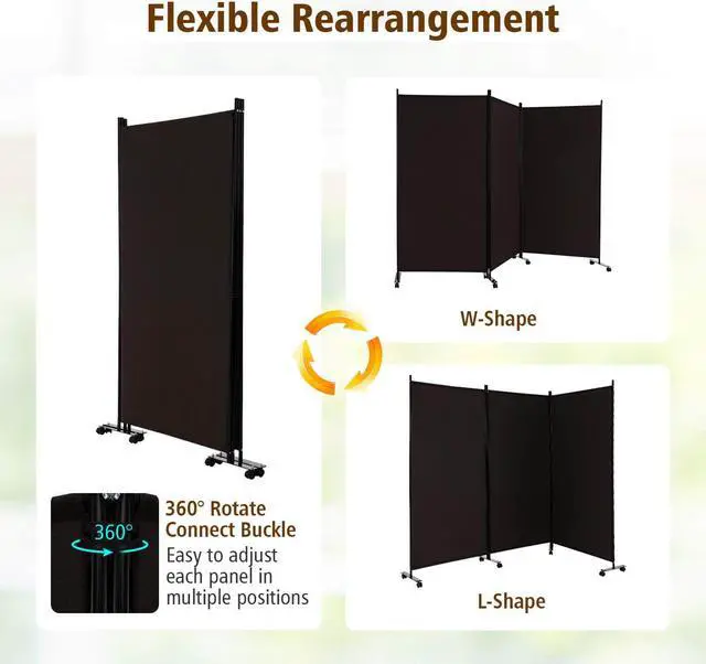 Alt view image 7 of 7 - SlickBlue 3 Panel Folding Room Divider with Lockable Wheels
