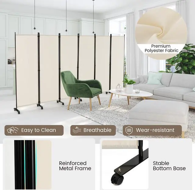 Alt view image 5 of 7 - SlickBlue 6 Panel 5.7 Feet Tall Rolling Room Divider on Wheels