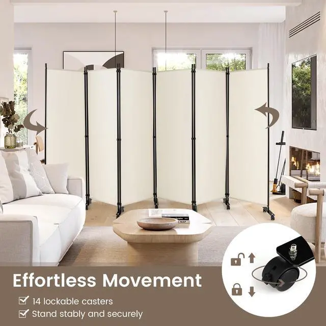 Alt view image 7 of 7 - SlickBlue 6 Panel 5.7 Feet Tall Rolling Room Divider on Wheels