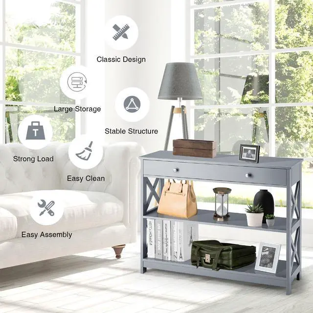 Alt view image 4 of 7 - SlickBlue Console Table 3-Tier with Drawer and Storage Shelves