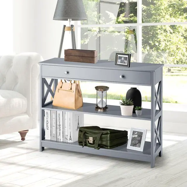 Alt view image 5 of 7 - SlickBlue Console Table 3-Tier with Drawer and Storage Shelves