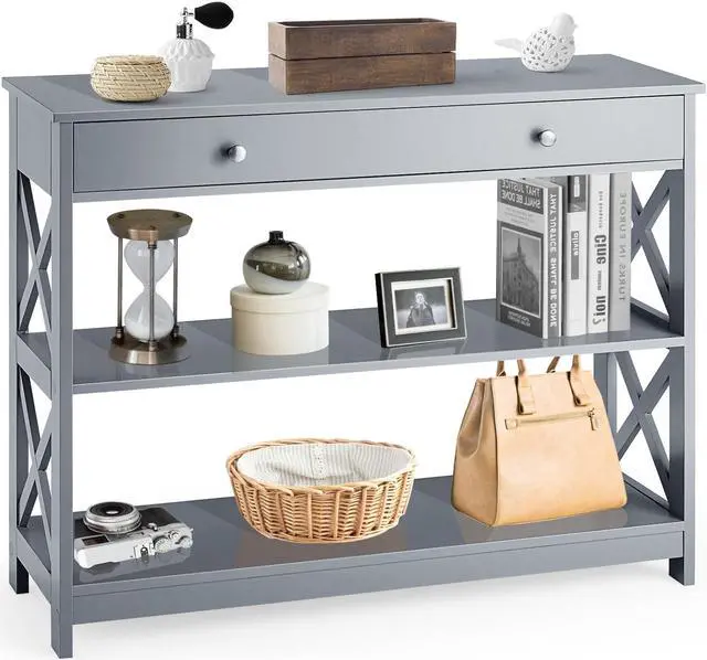 Alt view image 7 of 7 - SlickBlue Console Table 3-Tier with Drawer and Storage Shelves