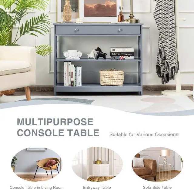 Alt view image 6 of 7 - SlickBlue Console Table 3-Tier with Drawer and Storage Shelves