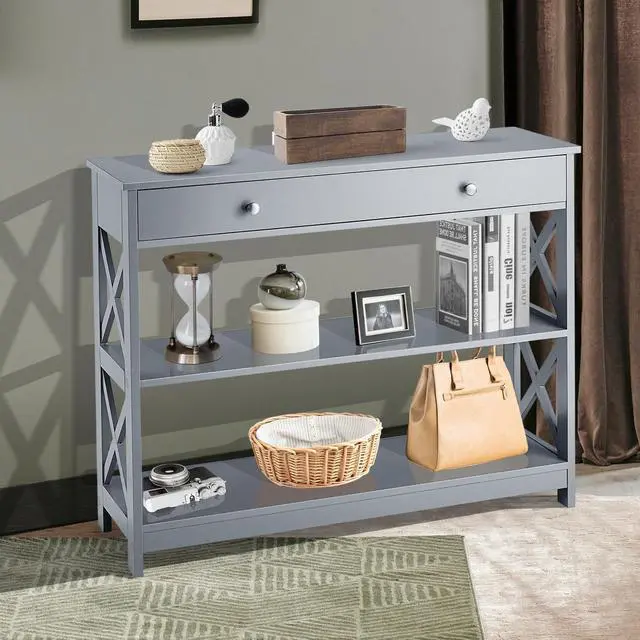 Alt view image 2 of 7 - SlickBlue Console Table 3-Tier with Drawer and Storage Shelves