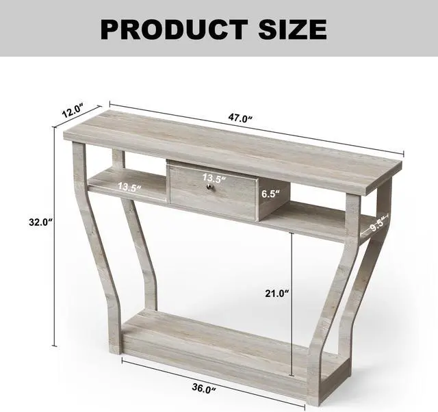 Alt view image 4 of 7 - SlickBlue Console Hall Table with Storage Drawer and Shelf