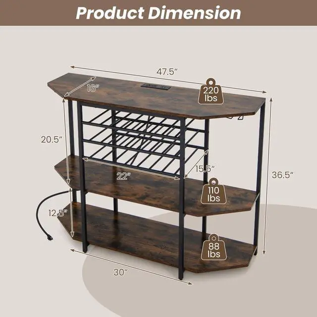 Alt view image 5 of 7 - SlickBlue 3-Tier Wine Bar Cabinet with Storage Shelves
