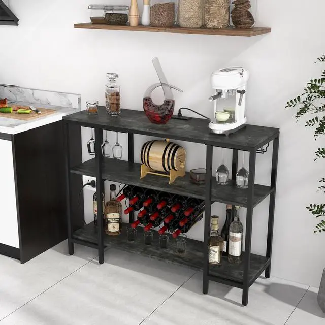 Alt view image 3 of 7 - SlickBlue Industrial Wine Rack Wine Bar Cabinet with Storage Shelves