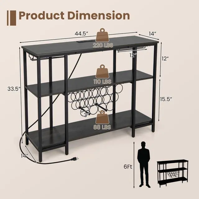 Alt view image 5 of 7 - SlickBlue Industrial Wine Rack Wine Bar Cabinet with Storage Shelves