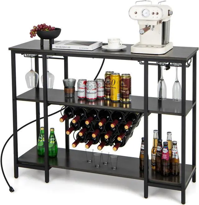Alt view image 2 of 7 - SlickBlue Industrial Wine Rack Wine Bar Cabinet with Storage Shelves