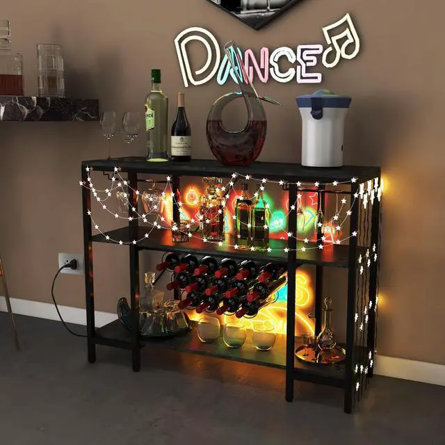 Alt view image 6 of 7 - SlickBlue Industrial Wine Rack Wine Bar Cabinet with Storage Shelves