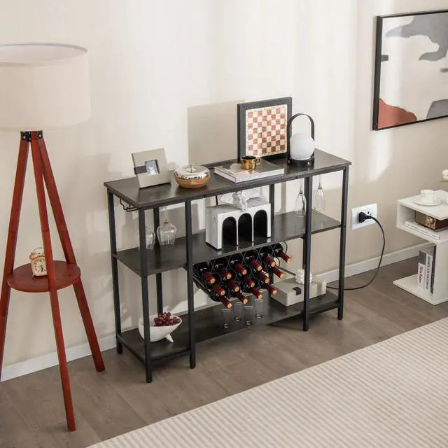 Alt view image 4 of 7 - SlickBlue Industrial Wine Rack Wine Bar Cabinet with Storage Shelves