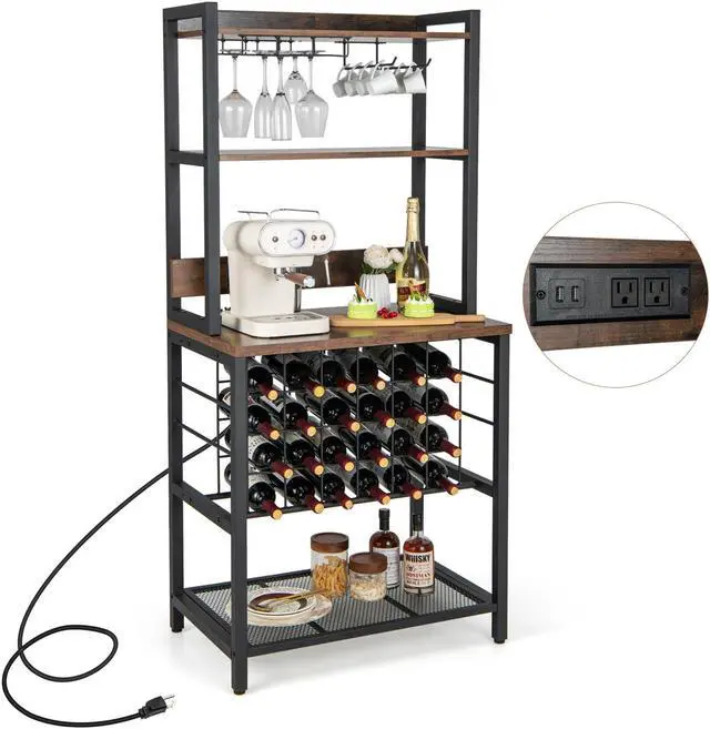 Alt view image 2 of 7 - SlickBlue Wine Bar Cabinet Wine Rack with 4 Tier Storage Shelves and Glass Holders-Brown