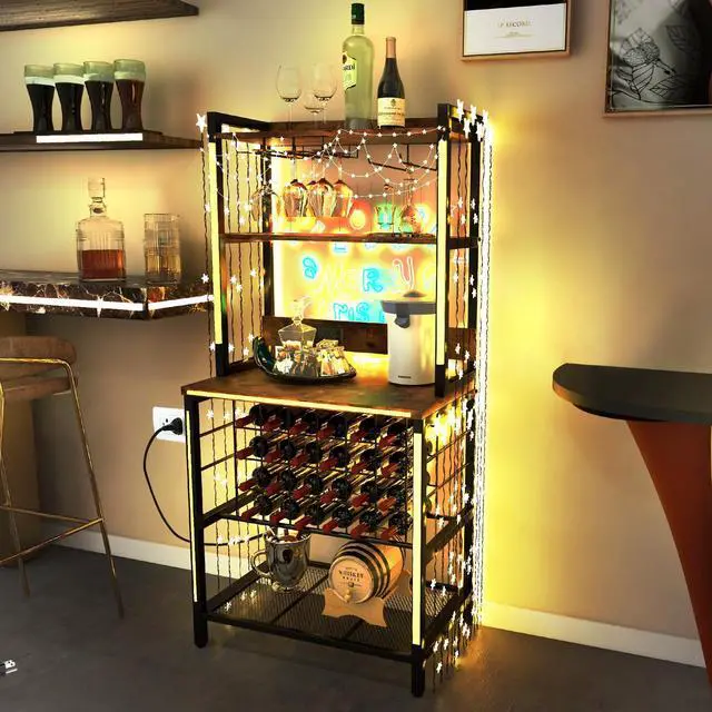 Alt view image 3 of 7 - SlickBlue Wine Bar Cabinet Wine Rack with 4 Tier Storage Shelves and Glass Holders-Brown