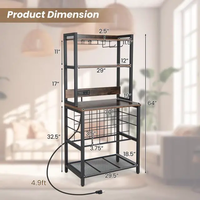 Alt view image 5 of 7 - SlickBlue Wine Bar Cabinet Wine Rack with 4 Tier Storage Shelves and Glass Holders-Brown