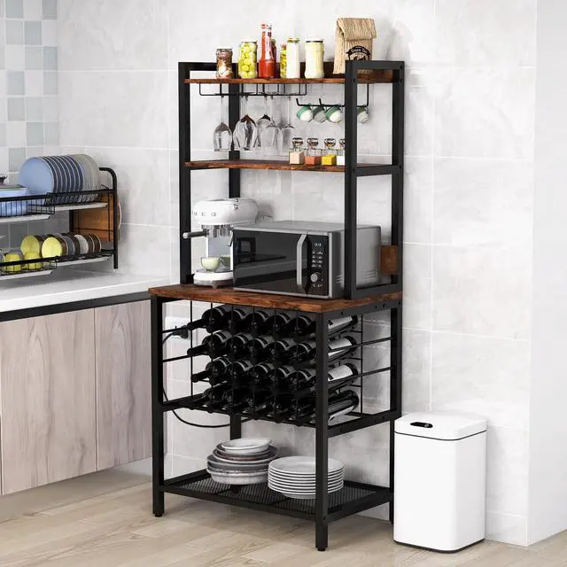 Alt view image 6 of 7 - SlickBlue Wine Bar Cabinet Wine Rack with 4 Tier Storage Shelves and Glass Holders-Brown
