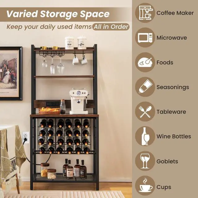 Alt view image 7 of 7 - SlickBlue Wine Bar Cabinet Wine Rack with 4 Tier Storage Shelves and Glass Holders-Brown