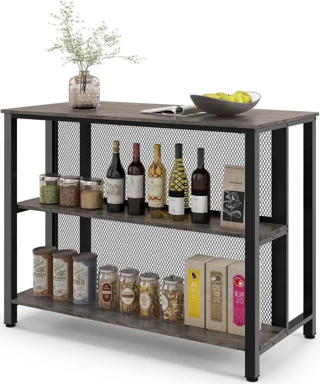 Alt view image 2 of 7 - SlickBlue 36" 3-Tier Bar Table with Storage Metal Frame Adjustable Foot Pads for Dining Room