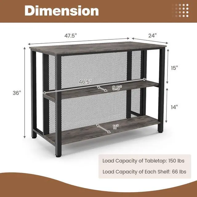 Alt view image 5 of 7 - SlickBlue 36" 3-Tier Bar Table with Storage Metal Frame Adjustable Foot Pads for Dining Room