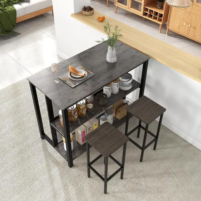 Alt view image 4 of 7 - SlickBlue 36" 3-Tier Bar Table with Storage Metal Frame Adjustable Foot Pads for Dining Room