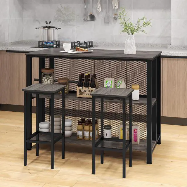 Alt view image 3 of 7 - SlickBlue 36" 3-Tier Bar Table with Storage Metal Frame Adjustable Foot Pads for Dining Room