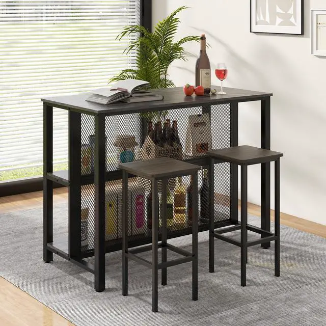Alt view image 6 of 7 - SlickBlue 36" 3-Tier Bar Table with Storage Metal Frame Adjustable Foot Pads for Dining Room