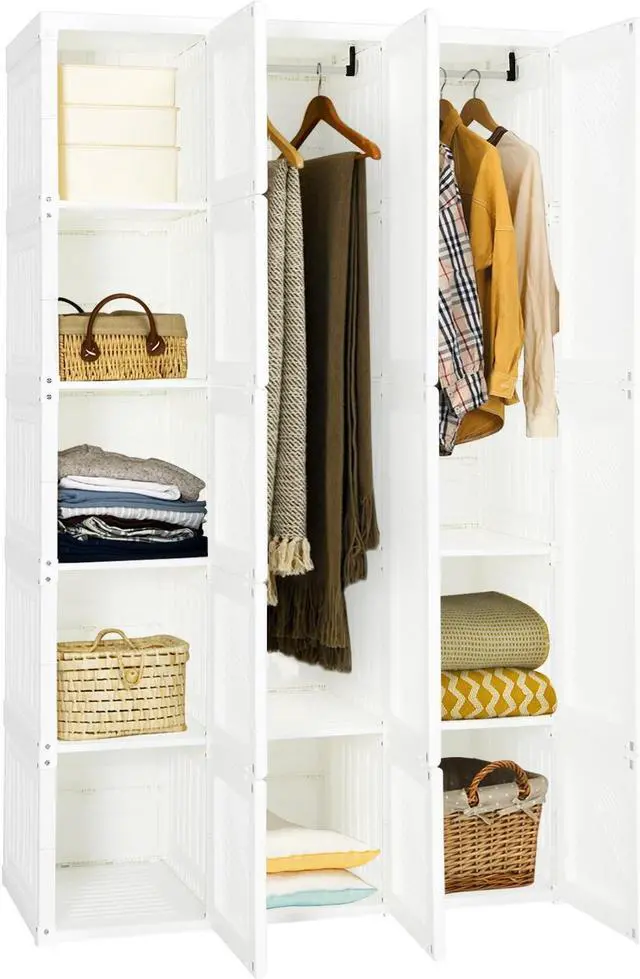 Alt view image 4 of 7 - SlickBlue Foldable Armoire Wardrobe Closet with 10 Cubes