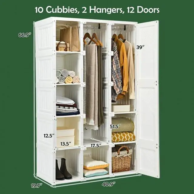 Alt view image 5 of 7 - SlickBlue Foldable Armoire Wardrobe Closet with 10 Cubes