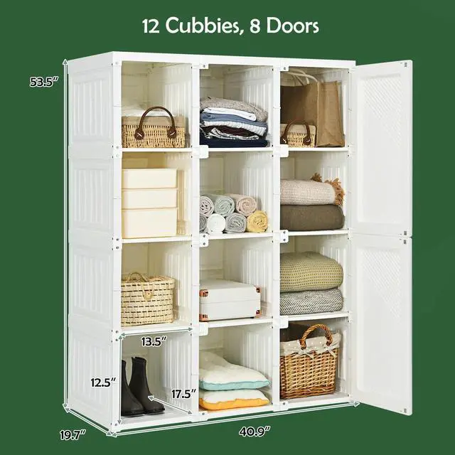 Alt view image 5 of 7 - SlickBlue Clothes Foldable Armoire Wardrobe Closet with 12 Cubby Storage