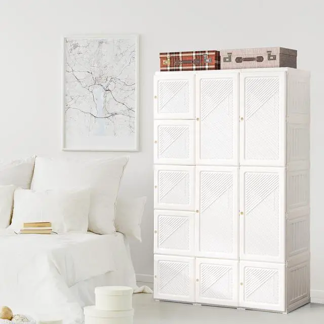 Alt view image 2 of 7 - SlickBlue Foldable Armoire Wardrobe Closet with 10 Cubes