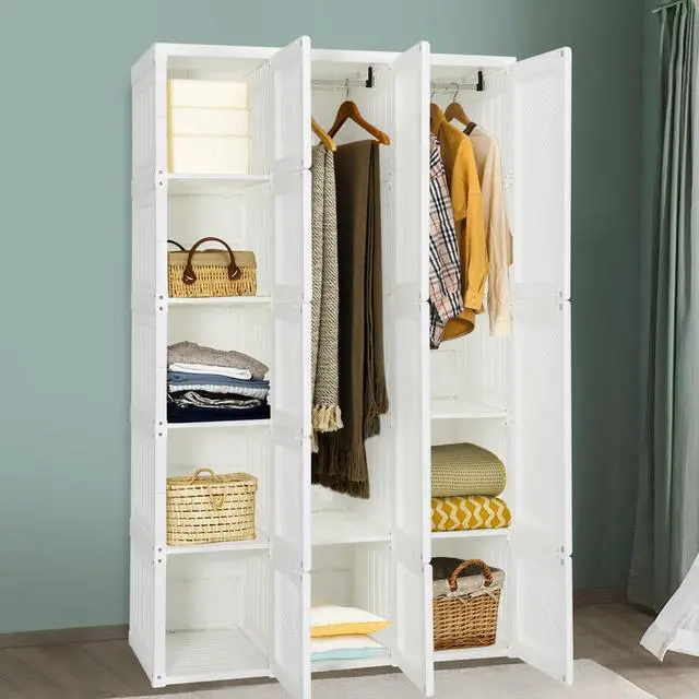 Alt view image 3 of 7 - SlickBlue Foldable Armoire Wardrobe Closet with 10 Cubes