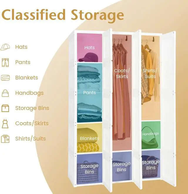 Alt view image 7 of 7 - SlickBlue Foldable Armoire Wardrobe Closet with 10 Cubes